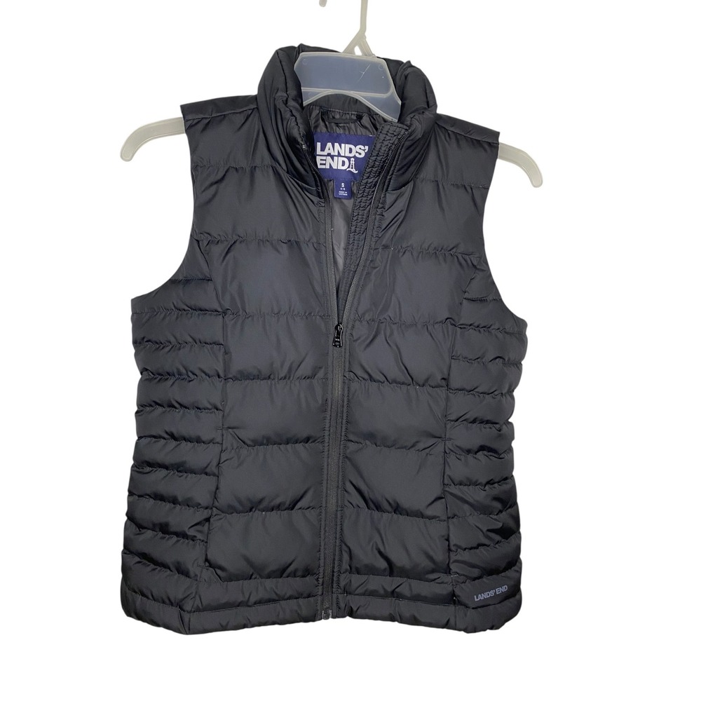 Lands End Womens Black Puffer Vest Down Fill Quilted Zip Up Size S 6-8